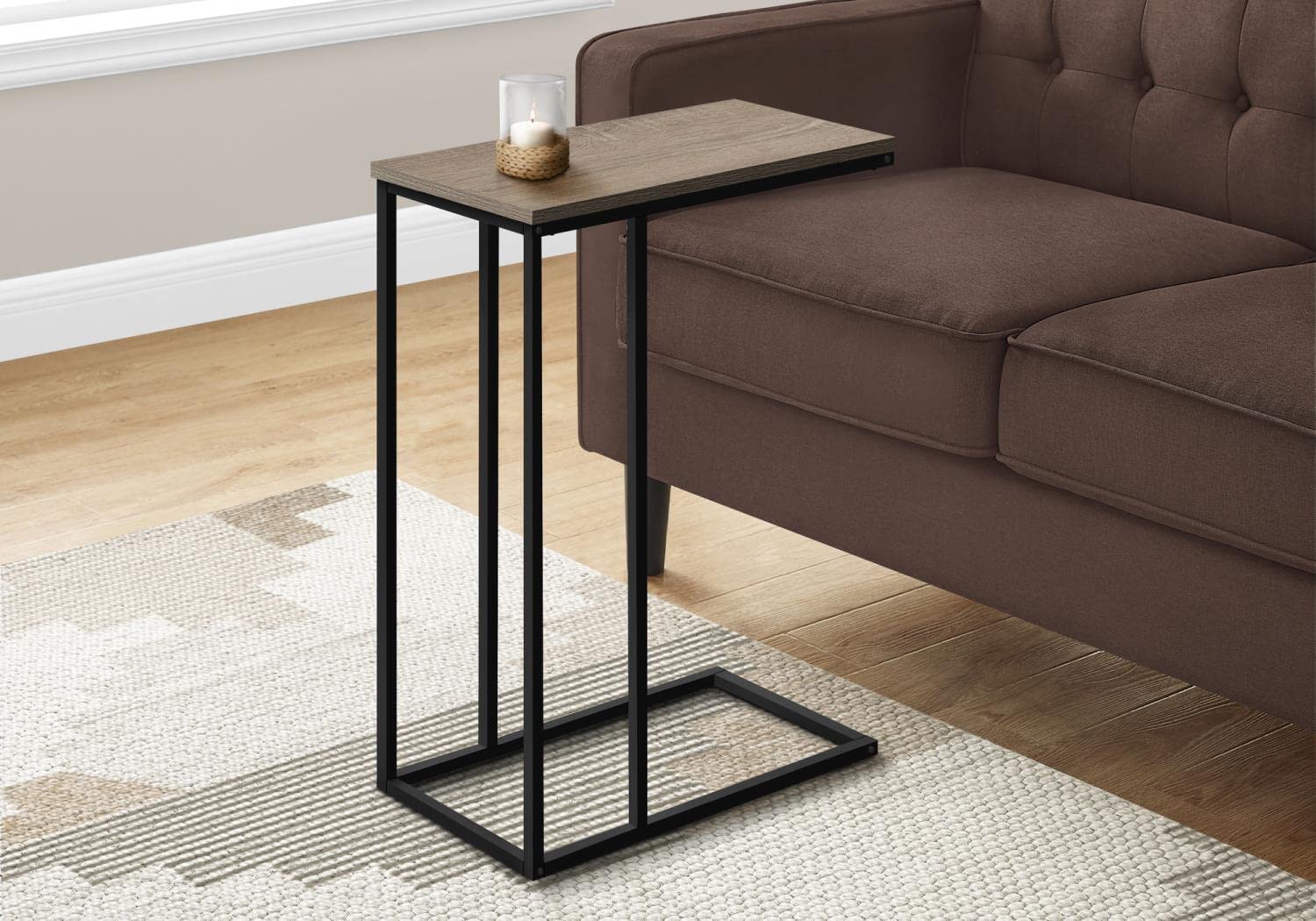 Monarch Specialties 3766 Accent Table, C-shaped, End, Side, Snack, Living Room, Bedroom, Metal, Laminate, Brown, Black, Contemporary, Modern Table-25, 15.75" L x 9.45" W x 24" H, Dark Taupe Wood-Look